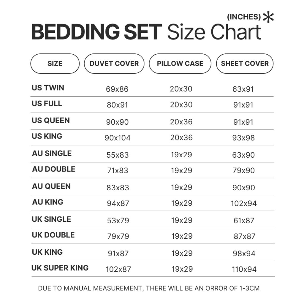Bedding Set Size Chart - Family Guy Merch